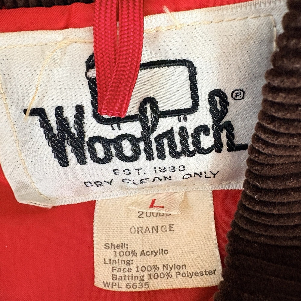 VTG Woolrich Hunting Jacket Large Orange Quilted Lined Flap Pocket Field Outdoor - Picture 3 of 11